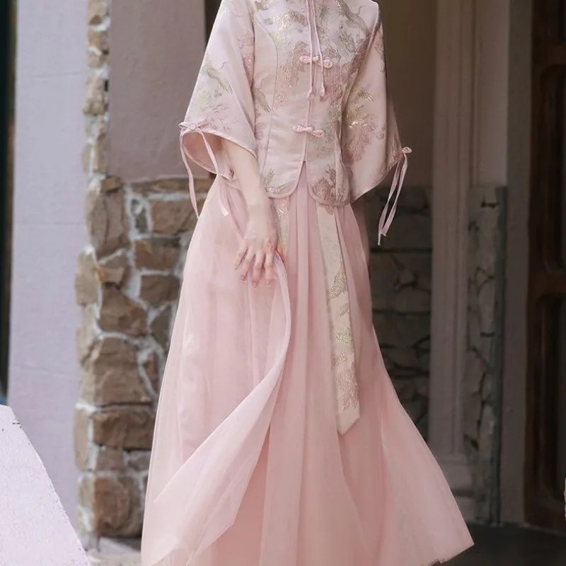 Bridesmaid Clothes Chinese Style 2025 Autumn Winter Women New National Style Dress Small Cheongsam Sister Group Bridesmaid Skirt