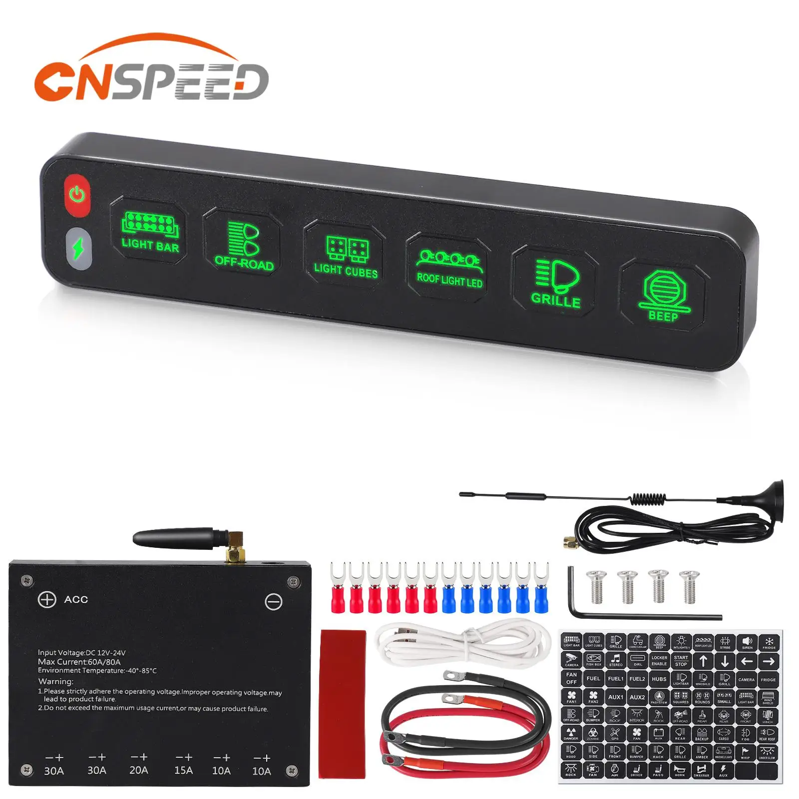 CNSPEED 6 Gang Control Panel Wireless Touch Control Multi-Function Electronic Relay RGB Click Flashing For Car 4x4 Boat 12V 24V