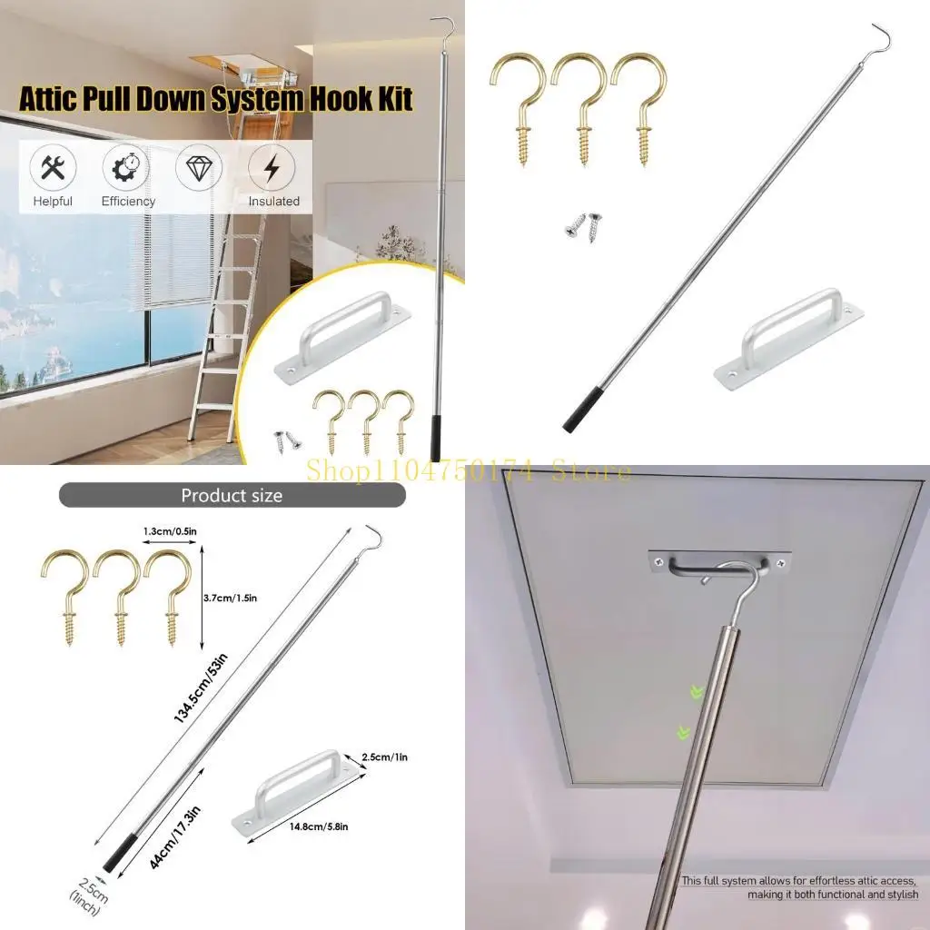 

Телескопический стержень из нержавеющей стали с алюминиевой ручкой Комплексный набор крючков на чердаке для мансардов