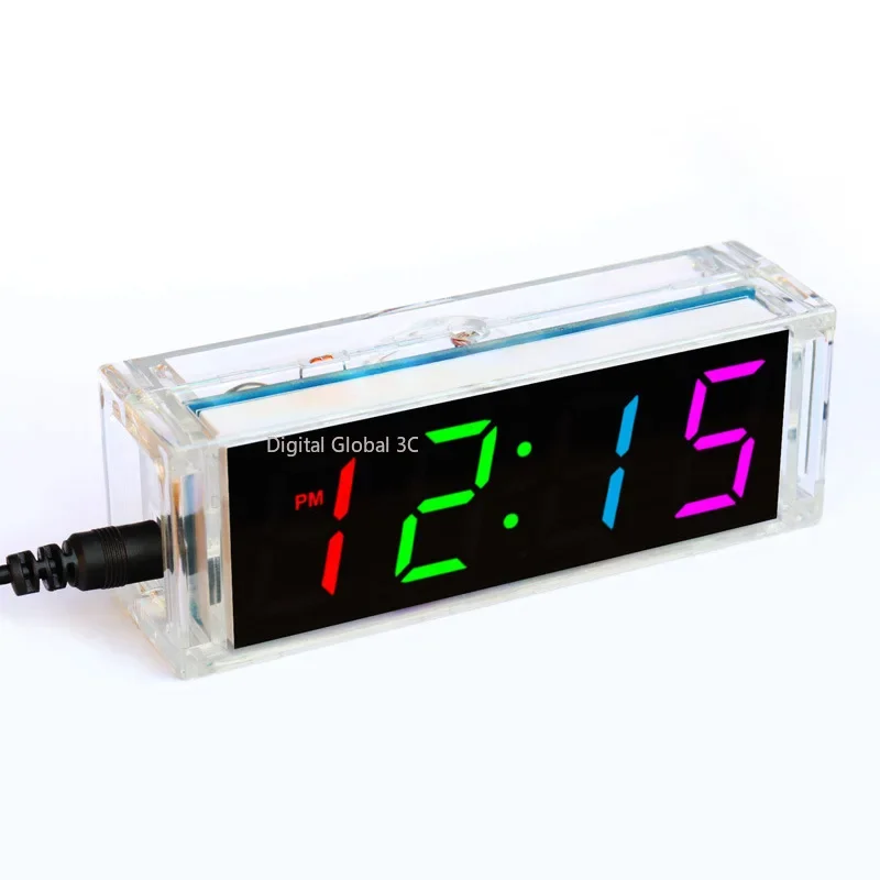 Kit de reloj de tubo Digital DIY, pantalla de semana LED Multicolor de temperatura con cubierta de caja transparente, Kit electrónico de bricolaje, montaje de soldadura