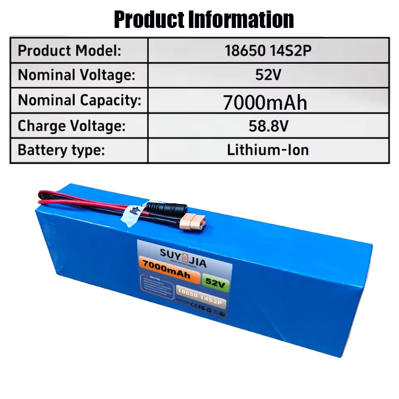 52V 7000mAh Lithium-ion Battery Pack Built-in BMS 18650 14S2P Suitable for Scooters  Motorcycles  Commuter Tools Battery