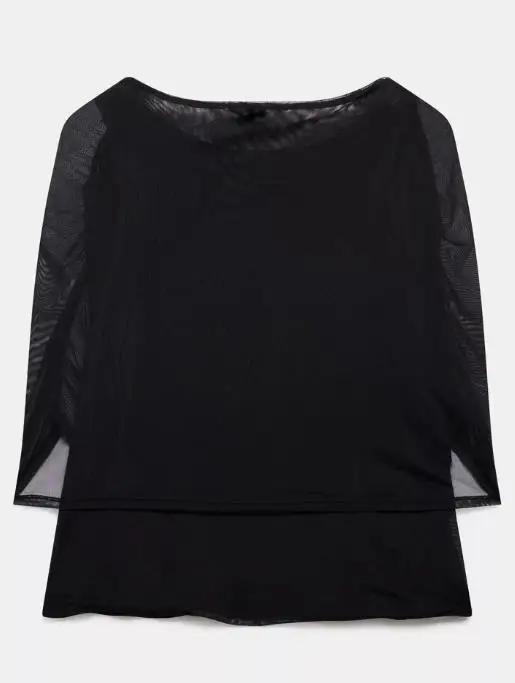 2025 봄 여름 신상 단색 라운드넥 메쉬 스플라이싱 슬림핏 여성용 탑, 우아하고 패셔너블한 단색 탑