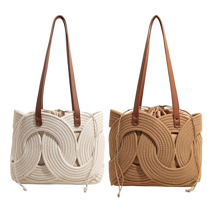 

Geometric Shoulder Bag Large Capacity Drawstring Bucket Bag Casual Shoulder Purse Designer Shopper Totes for Women Travel Work