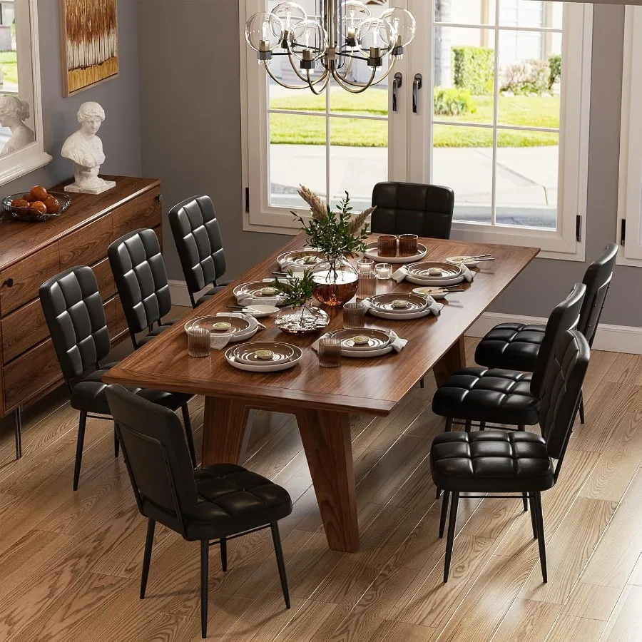 مجموعة كراسي تناول الطعام الجلدية مكونة من 4 كراسي مطبخ منجدة لغرفة الطعام مع مسند ظهر سميك عالي وأرجل معدنية في منتصف القرن #4