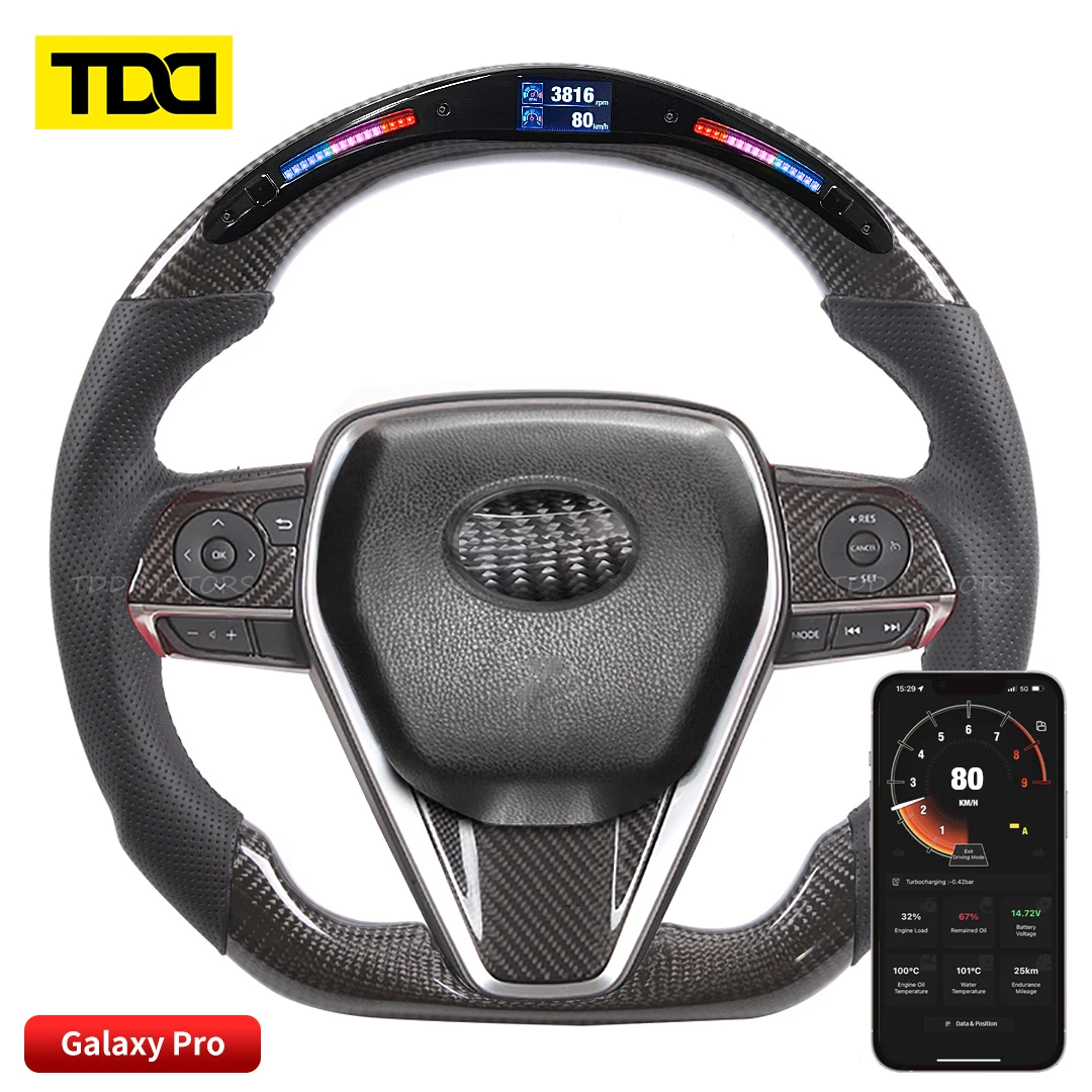 TDD Customized Carbon Fiber Galaxy Pro LED Steering Wheel Custom Leather for Toyota Camry D-shaped Flat-bottom Steering Wheel