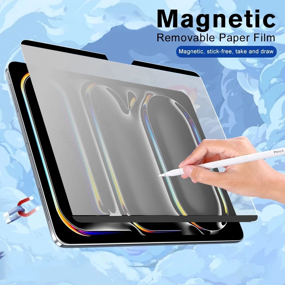 

For Apple iPad Pro 13 11 (2024) Magnetic Screen Protector On i Pad Air 13 11 2024 6th Reusable Removable Paper Feel Matte Film