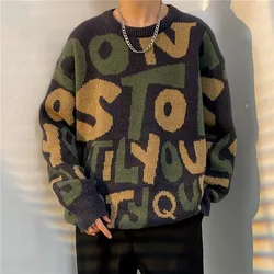 New Autumn and Winter Fashion Trend Retro Casual Round Neck Knitted Thickened Print Versatile Long Sleeve Men's Sweater Coat