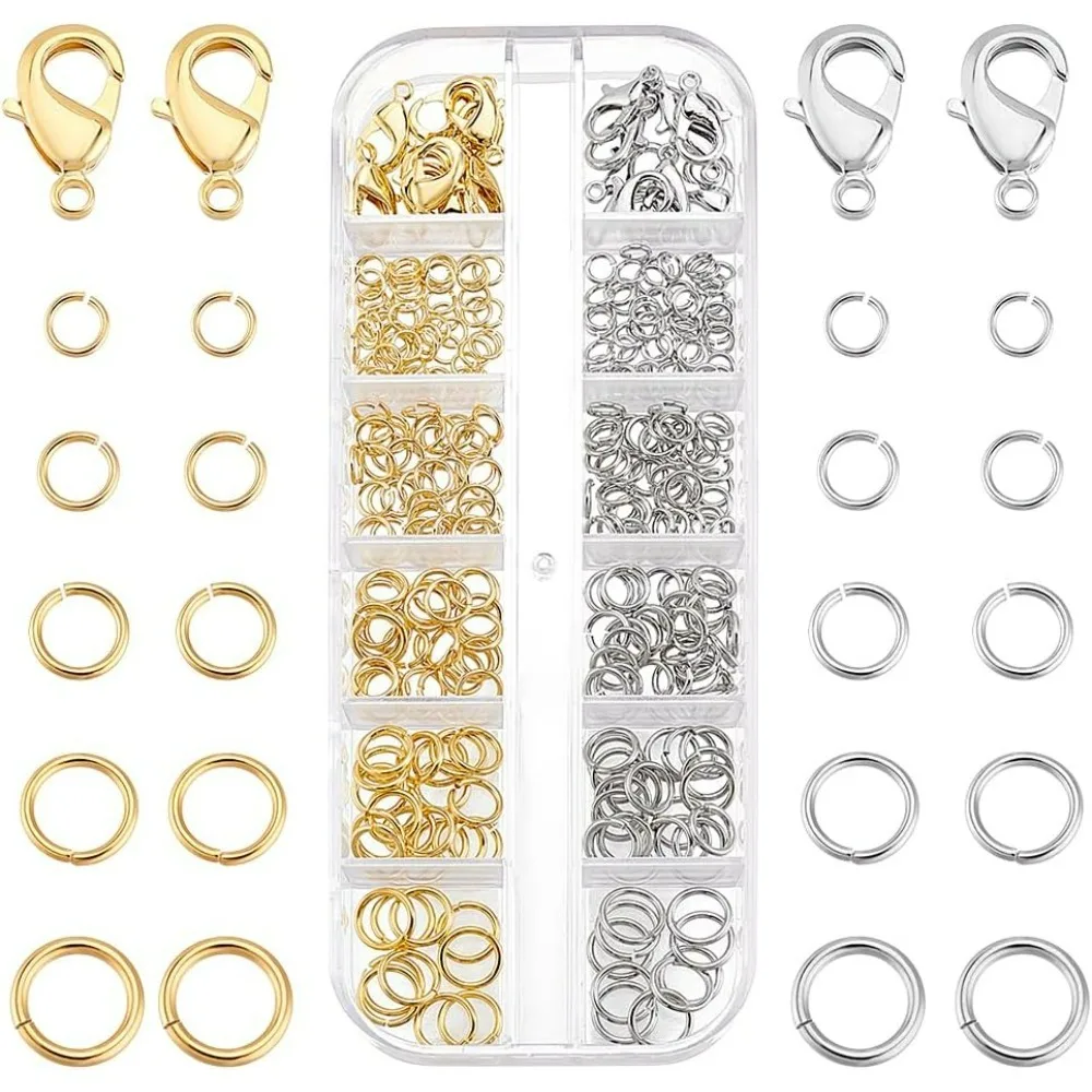 

300pcs 24k Brass Open Jump Rings 4/5/6/7/8mm Jump Rings with 11pcs 12mm Lobster Claw Clasps Jewelry Rings and Clasps