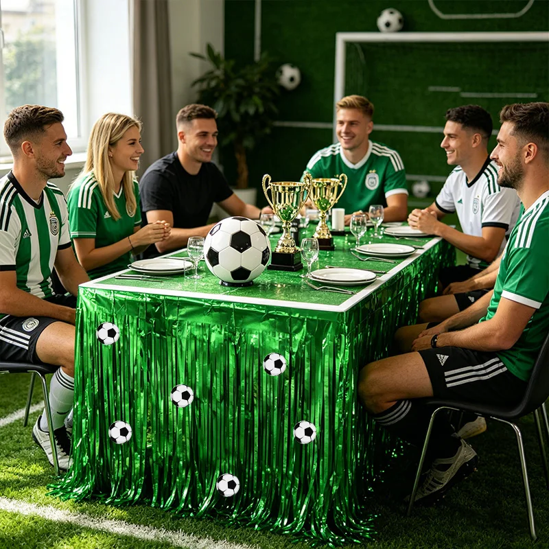Fußball-Party Tischdecke mit Quasten und Fußball-Aufkleber für Kinder und Erwachsene, Sportthemen-Geburtstagsparty-Dekoration, Tischdecke – Detail 1