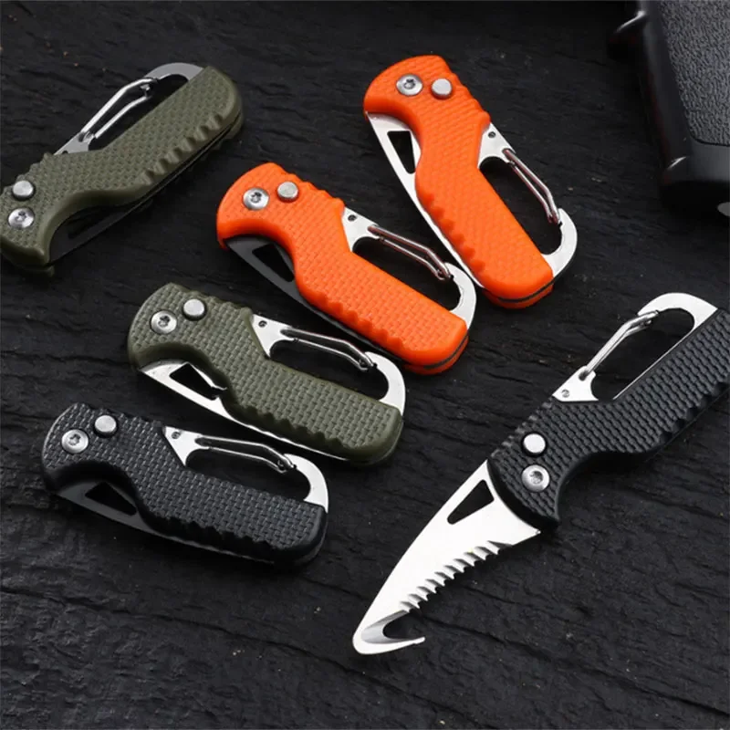 Portable Multifunctional Express Parcel Knife Keychain Serrated Hook Knife For Outdoor Camping Carry-on Unpacking Folding Cutter