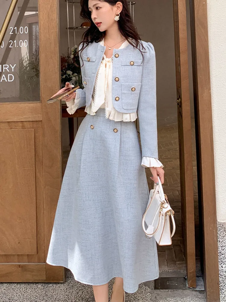 2023 Fall Winter Two Piece Sets for women Jacket Coat +Long skirt 2 piece sets women outfit conjuntos femininos elegantes