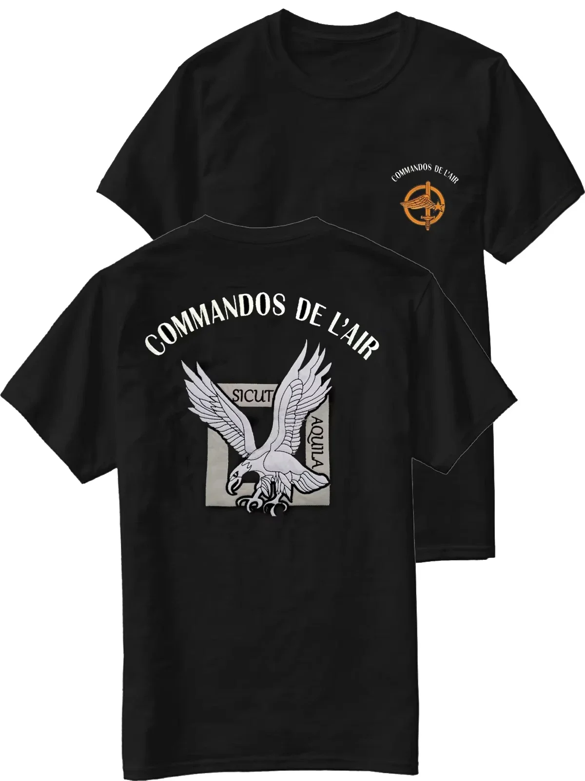 French Air Force Commando T-Shirt “Sicut Aquila” – Short-sleeve casual style, military culture accessory, summer men’s version.