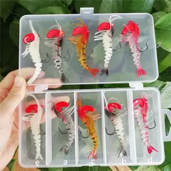10pcs/Lot Lead Head Silicone Shrimp Jig Soft Simulation Prawn Lures Artificial Bait 7cm 12.7g Fishing Tackle Trout Single Hook
