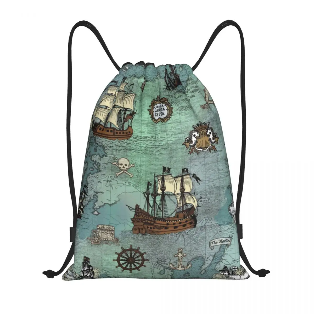 Pirate Map Nautical Sea Print Drawstring Backpack Bags Women Men Lightweight Skull Sailor Gym Sports Sackpack Sacks for Training