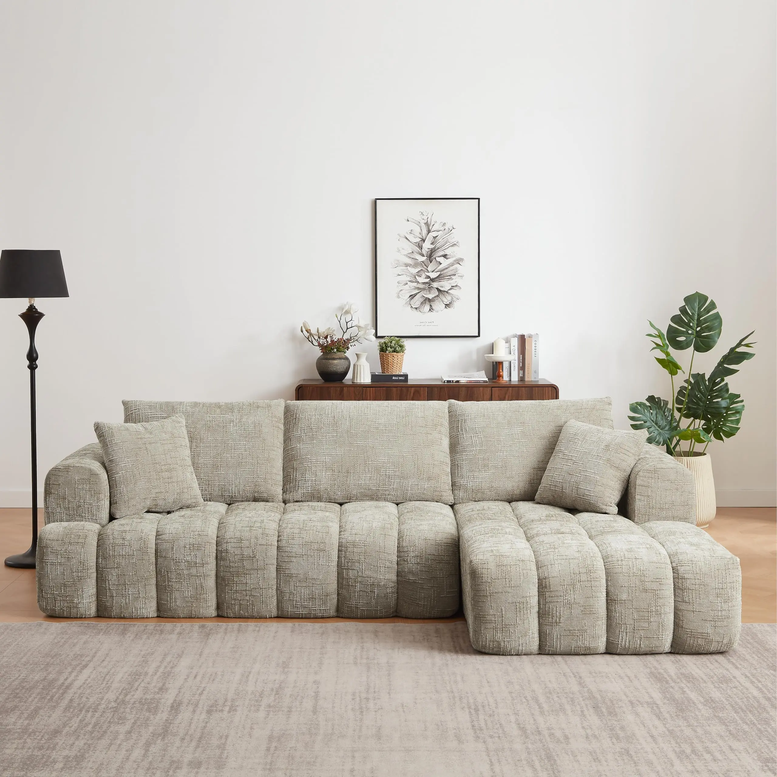 

L-Shaped Sectional Sofa Compressed Boneless Cloud Couch with Chaise Chenille Upholstered 4-Seater Modular Sofa for Living Roompr