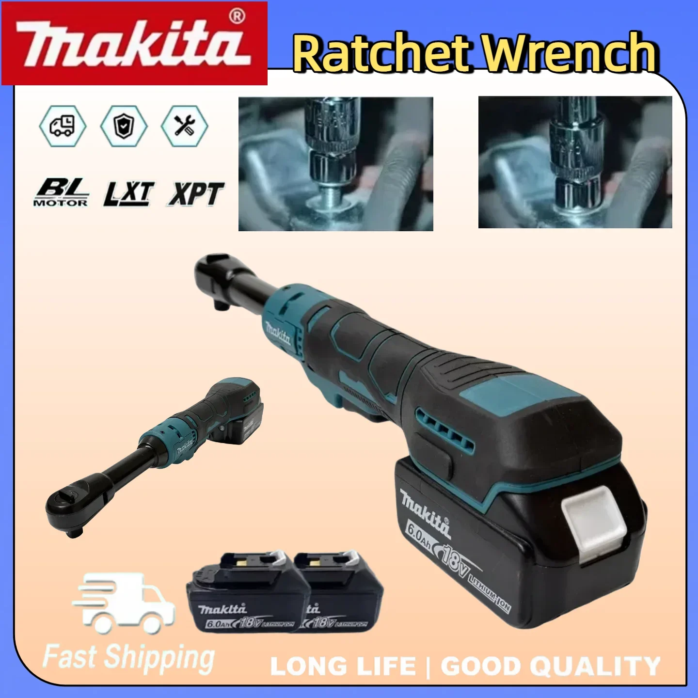 

Makita Electric Cordless Ratchet Wrench 220N.m Extended Head Screw Nut Remover 3/8"1/2" Power Tools Compatible 18V Battery