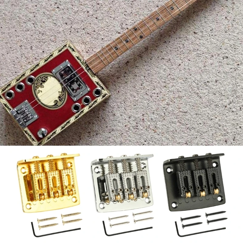 3 String Cigar Box Guitar Bridge, Electric Guitar Bridge Tailpiece Top Load Fixed Hardtail Saddle Cigar Box Guitar Parts 24BD