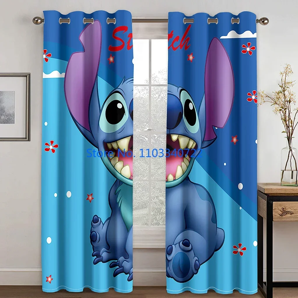 Anime Big Mouth Stitch Child Window Curtain 184x215cm 3D Print Blackout Curtains Living Room Bedroom Boy Girl Kids Gift