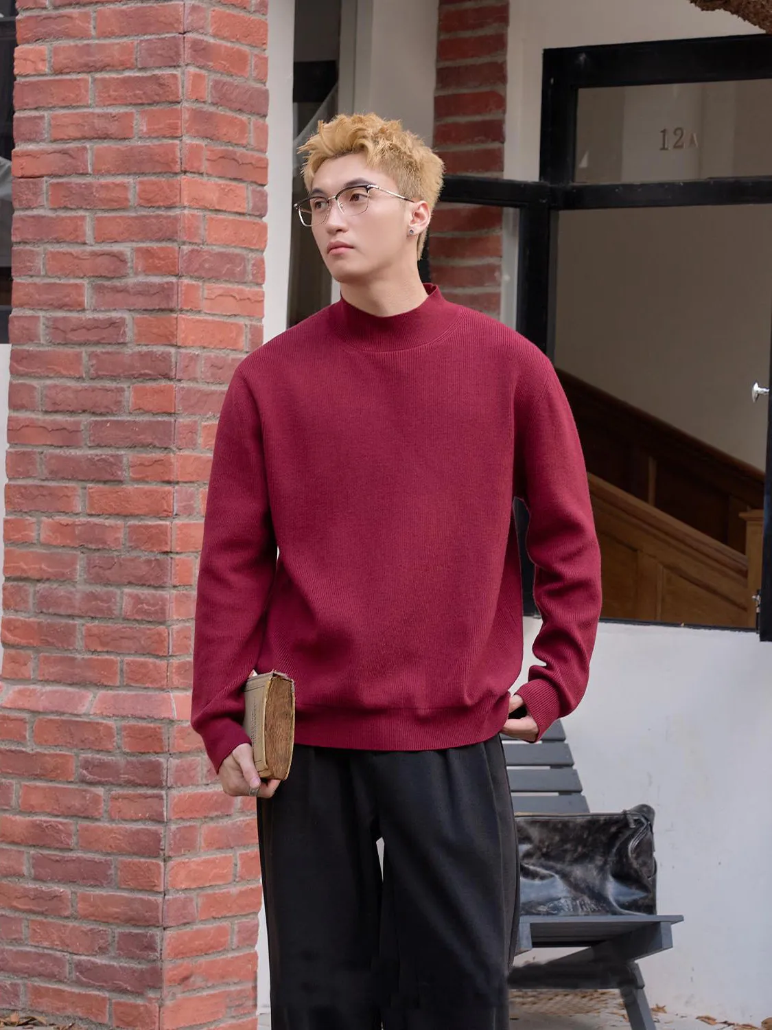 

Autumn Winter Men's Knitted f High Collar Casual Thiened Warm Base Layer Top Faionable Leisure Boting irt