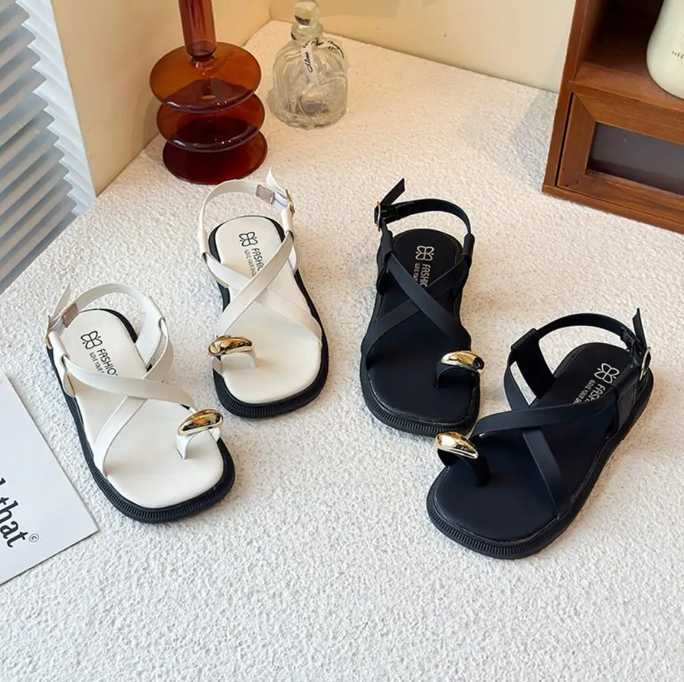 

Cross Strap Girls Sandals Solid PU Leather Flip Flops Sandals For Children Summer Elastic Band Soft Kids Gladiator Beach Shoes