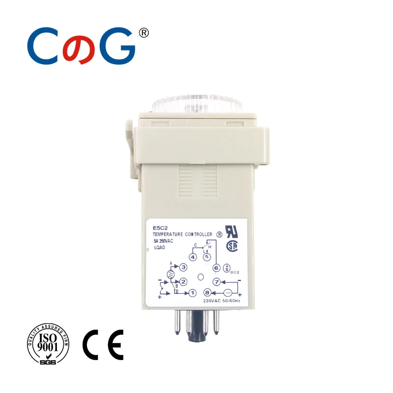 CG E5C2 Relay Output K Input 0-400C Pointer With Socket Guide Rail Type 48*48mm Thermostat AC 110V-220V Temperature Controller