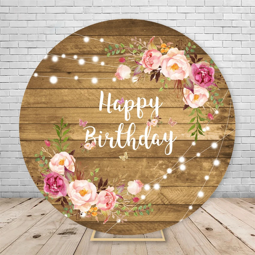 Baby Adult Birthday Brown White Plank Round Photography Background Elastic Party Decoration Background Cover Customized