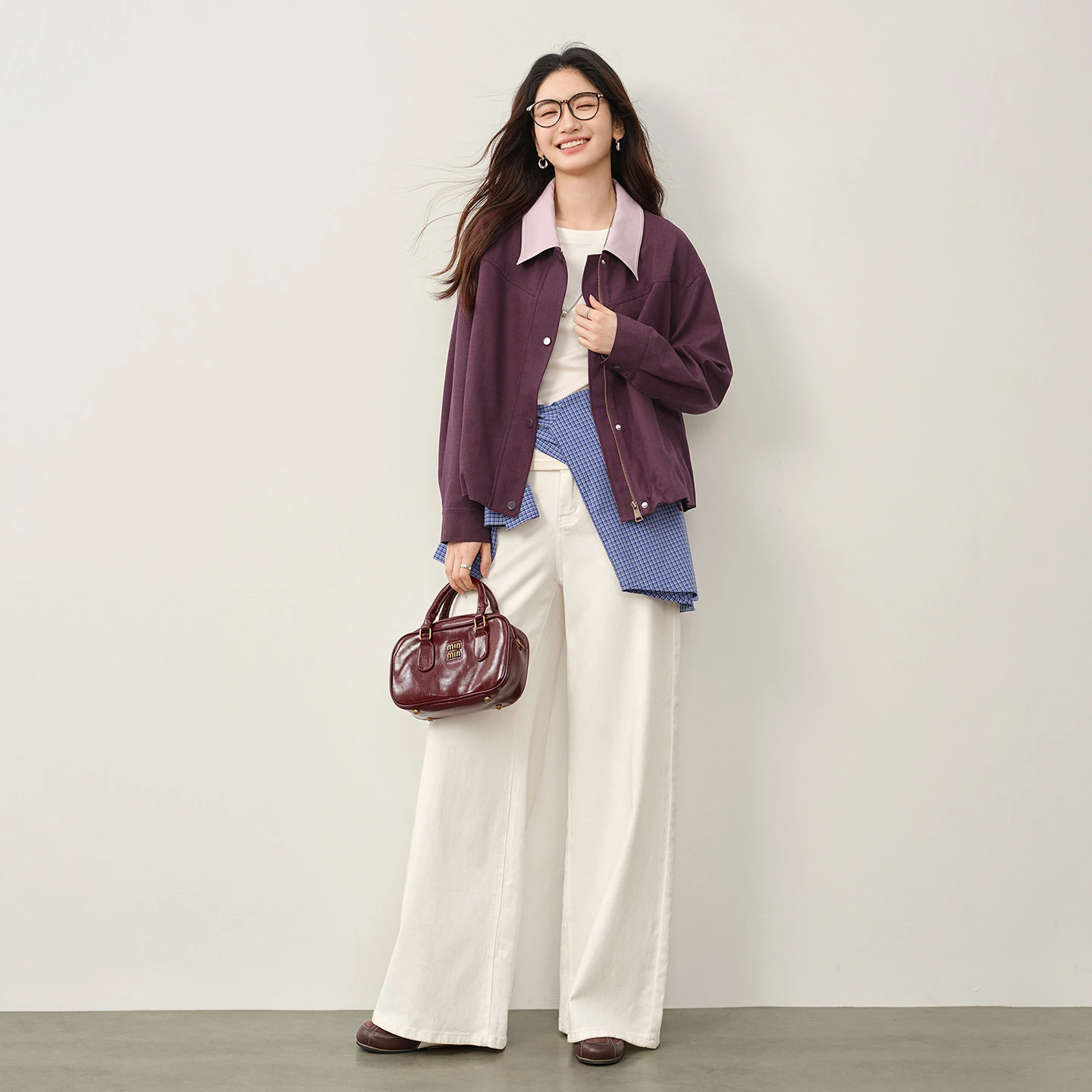 SENTUBILA Women Lyocell Cropped Coat 2026 Autumn Color‑Block Drop‑Shoulder Jacket Loose Slim‑Fit Commuter Outerwear 163WB7796