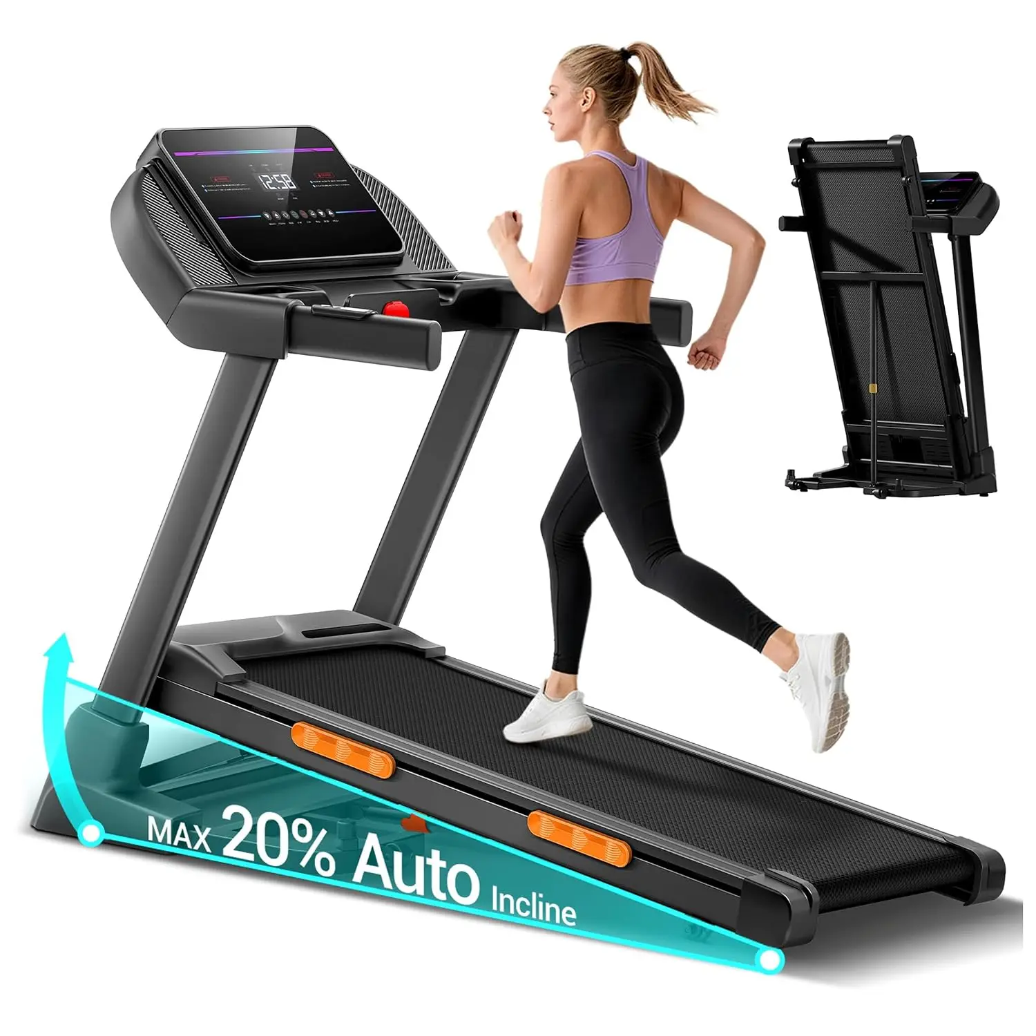 Foldable Incline Treadmill 20% Auto Incline Small Space 3.5HP 400LBS Under Bed Portable Running Machine Home, Customized