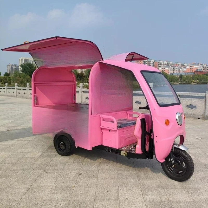 

Multifunctional night market commercial red snack truck, electric three-wheeled trolley stall