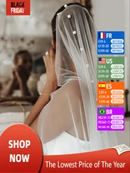 YouLasaupoudrer-Voile de mariage élégant avec fard à joues, 2 couches de perles, voile de patients, tulle doux, accessoires de douche de patients, bohème, V64