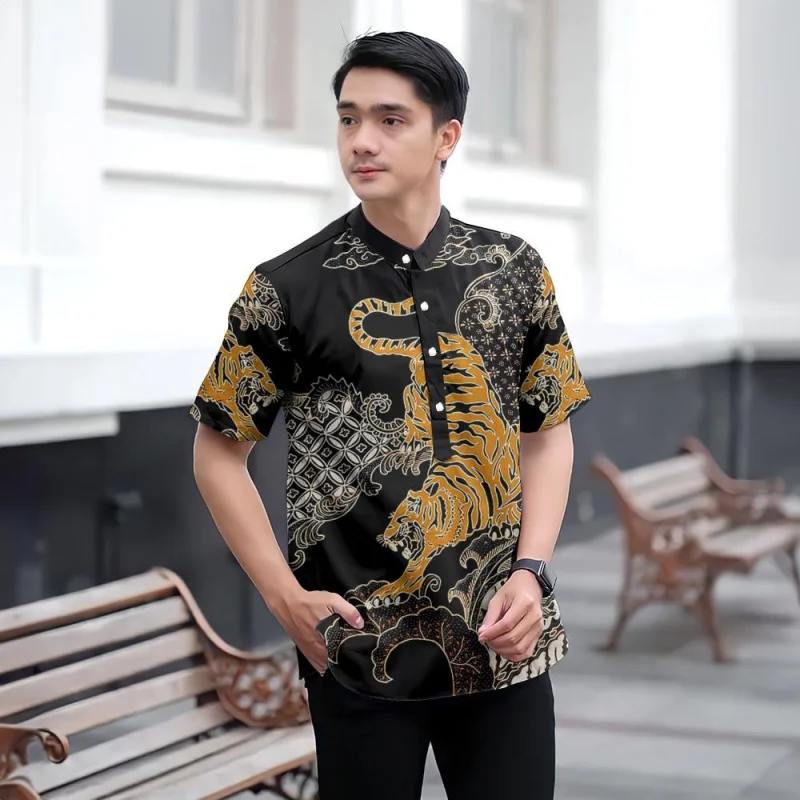 

Рубашка Kurta Cocoa Ramadan Raya Рубашка с коротким рукавом и воротником-стойкой Рубашка на пуговицах Свободная дышащая и удобная тканевая рубашка в стиле батик