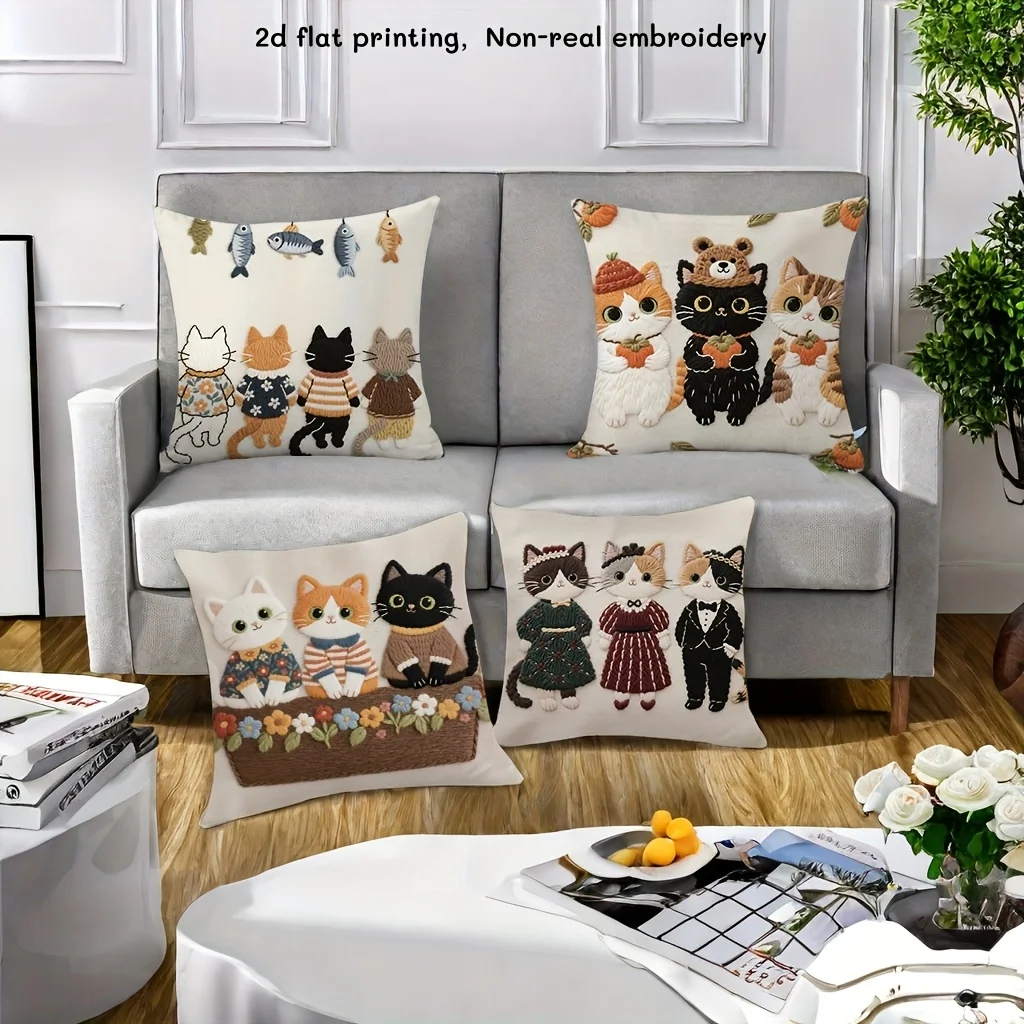 1/4pcs Autumn Farmhouse Cat Throw Pillow Covers, Cute Kitten Decorative Pillow Cases for Sofa Couch Bed Cushion cover