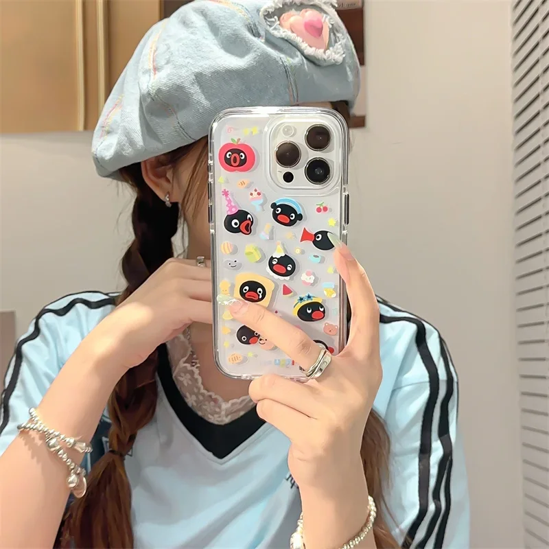 

Cute Funny Penguin head Phone Case For iPhone 15 Pro 12 14 13 Pro Max Cartoon Graffiti Kawaii Cover Shockproof 14pro Women