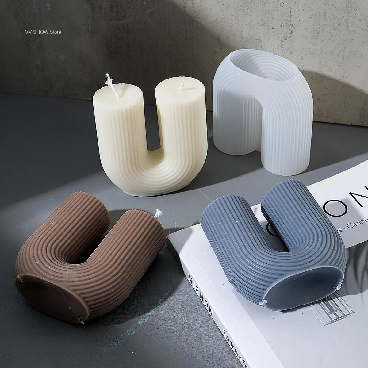 Tubo a forma di U a righe candela stampo in Silicone 3D striscia geometrica arco cilindrico gesso profumato stampo in resina strumenti di colata fai da te