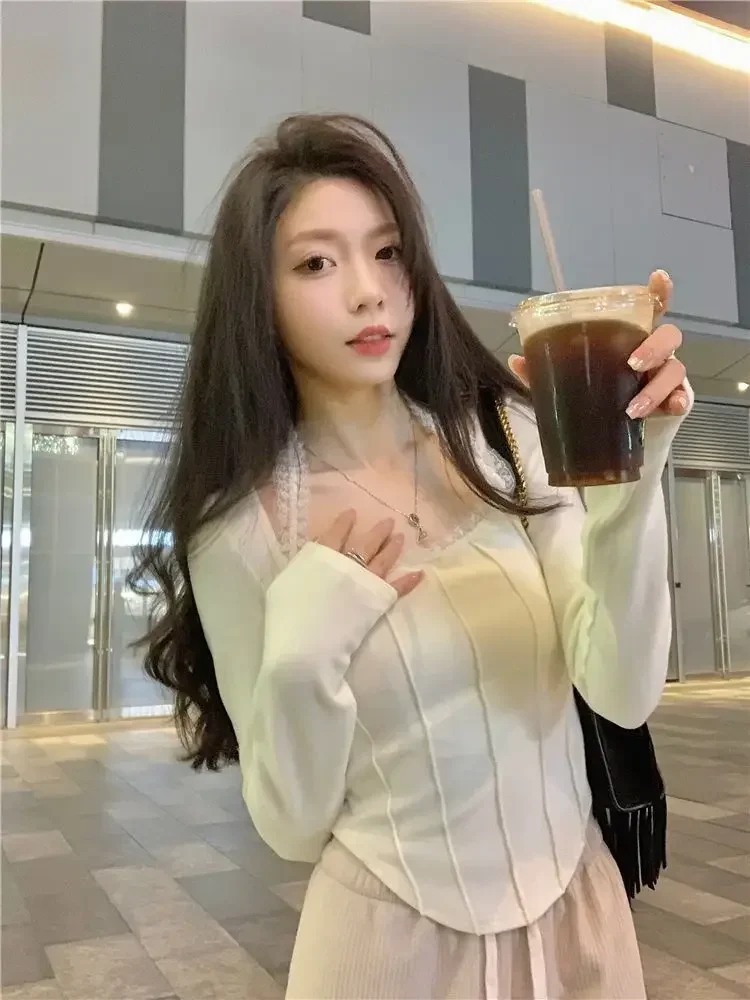 Halter T-shirts Frauen Grundlegende Casual Hotsweet Alle-spiel Frühling Beliebte Patchwork Gestellte Elegante Mode Weiche Chic Koreanischen Stil