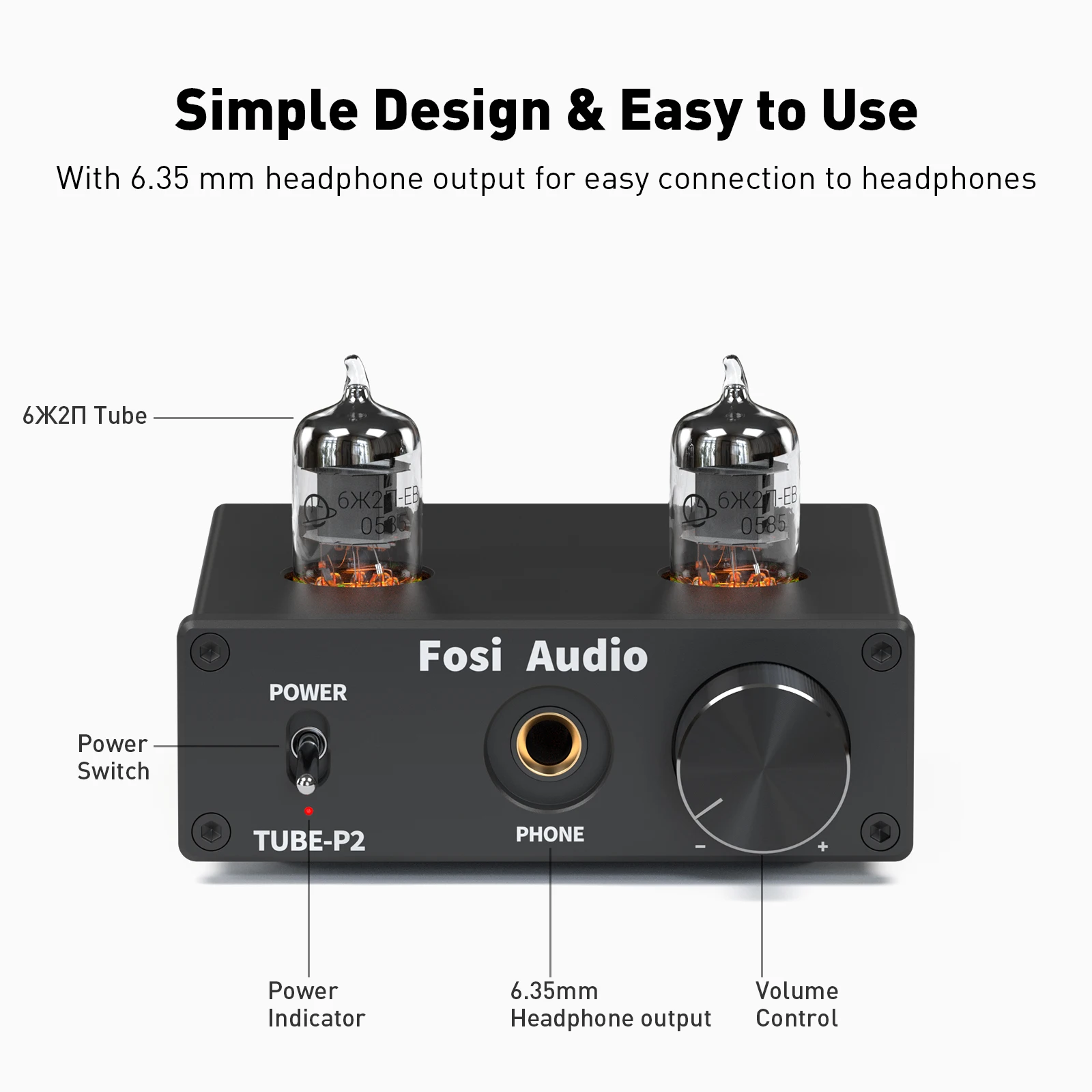 Fosi Audio P2 integrated Portable Headphone Amplifier Vacuum Tube Amp Mini HiFi Stereo Audio with Low Ground Noise for Headphone