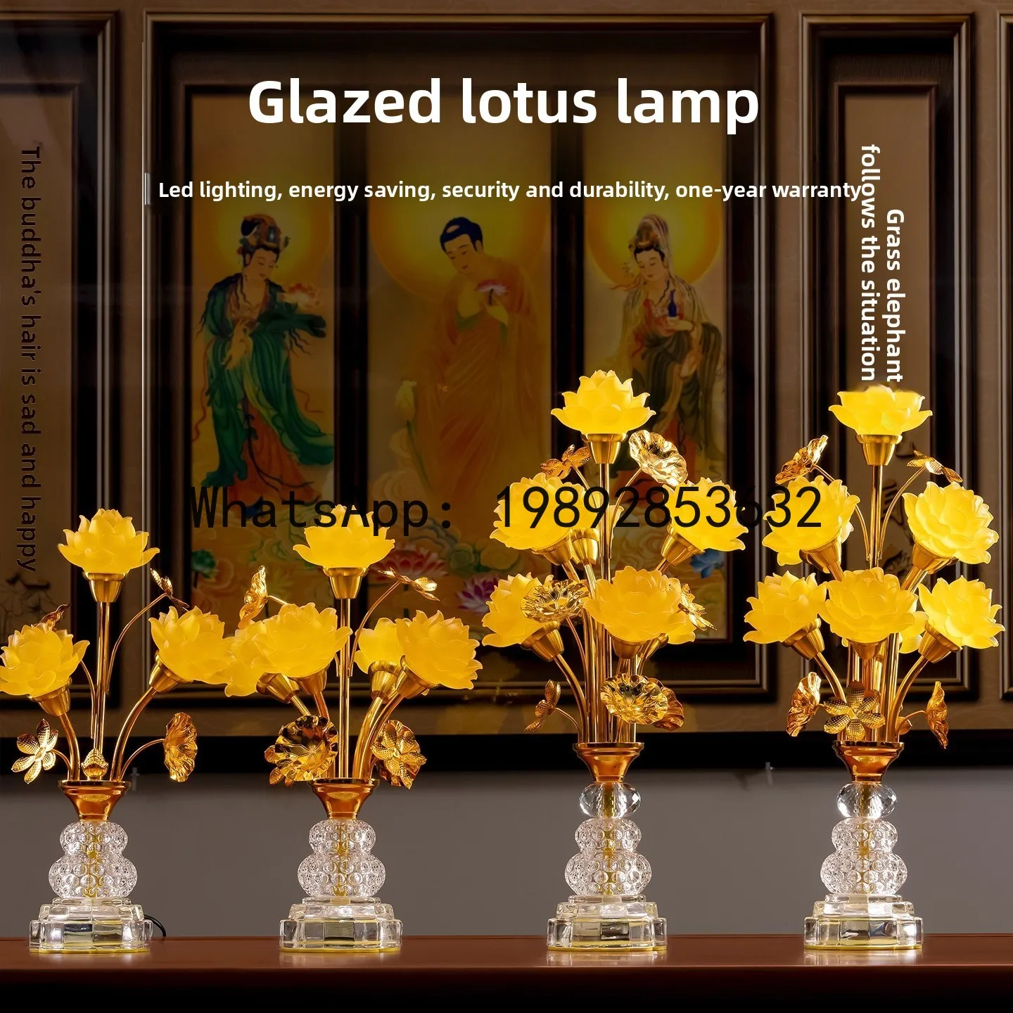 CZ Lotus Ornament for Worshiping Buddha at Home, Eternal Light Offering to Bodhisattva, Glass Crystal Buddha Plug-in Ornament