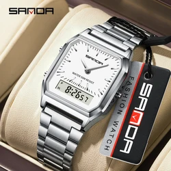 SANDA 747 Top Men's Quartz Electronic Digital Watch Waterproof Casual Fashion Watch Couple Strap Square Watch 2024