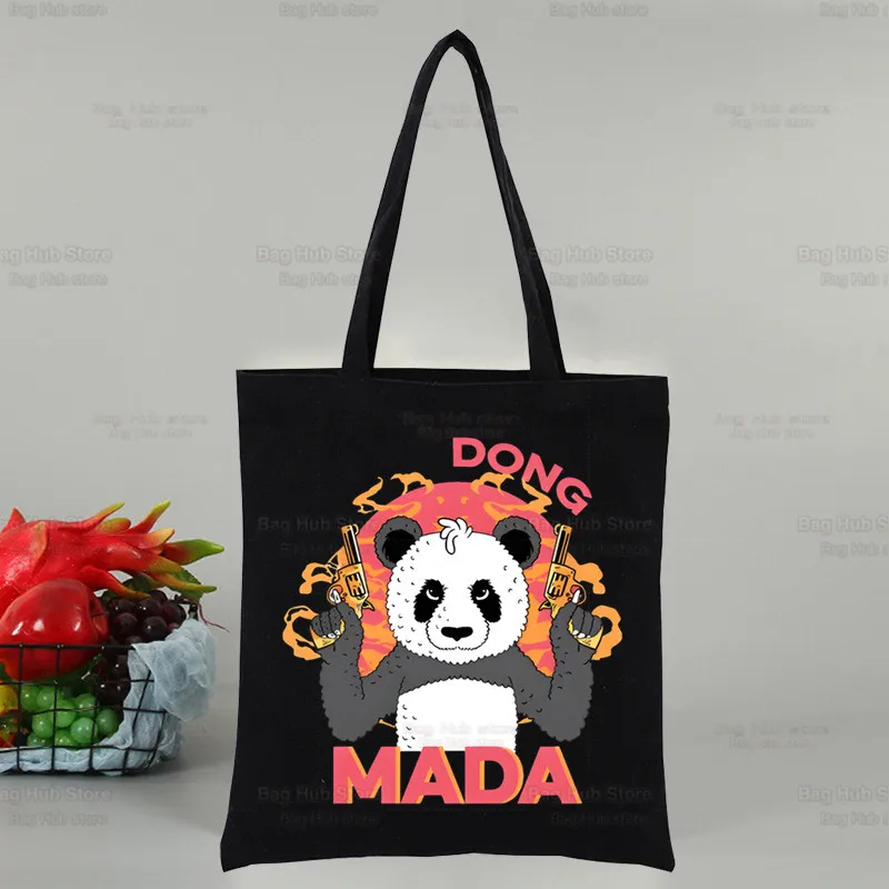 All I Want To Do Is Panda No Today Tote Bag Shopping Black Unisex Travel Canvas Bags Eco Foldable Shopper Bag