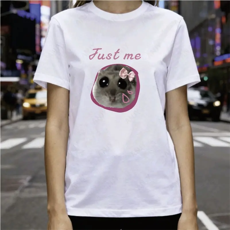 Internet Celebrity Crying Hamster Just Me Printed Short Sleeved Tshirt Funny Meme Meme Picture Small Animal Pure Cotton Pullover