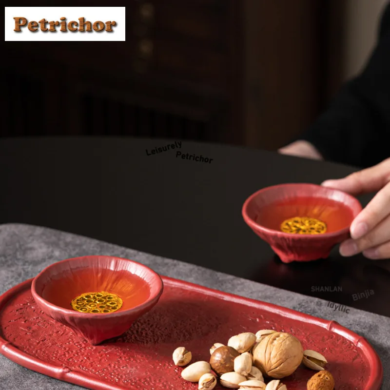 الرسم الفضي لوتس جراب المدينة المحرمة فنجان الشاي الأحمر وعاء الشاي القديم القدح الشاي تذوق كوب شخصي Chazhan ماستر أكواب تشا كرافت