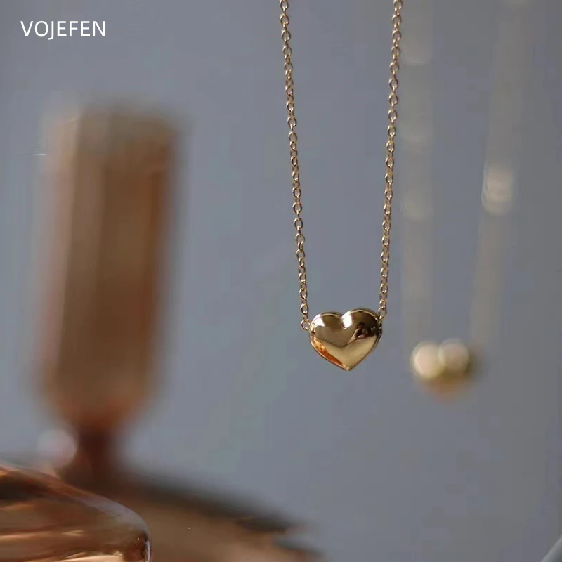 VOJEFEN 18K Gold Neck Heart Pendant Necklace Women's Jewelry