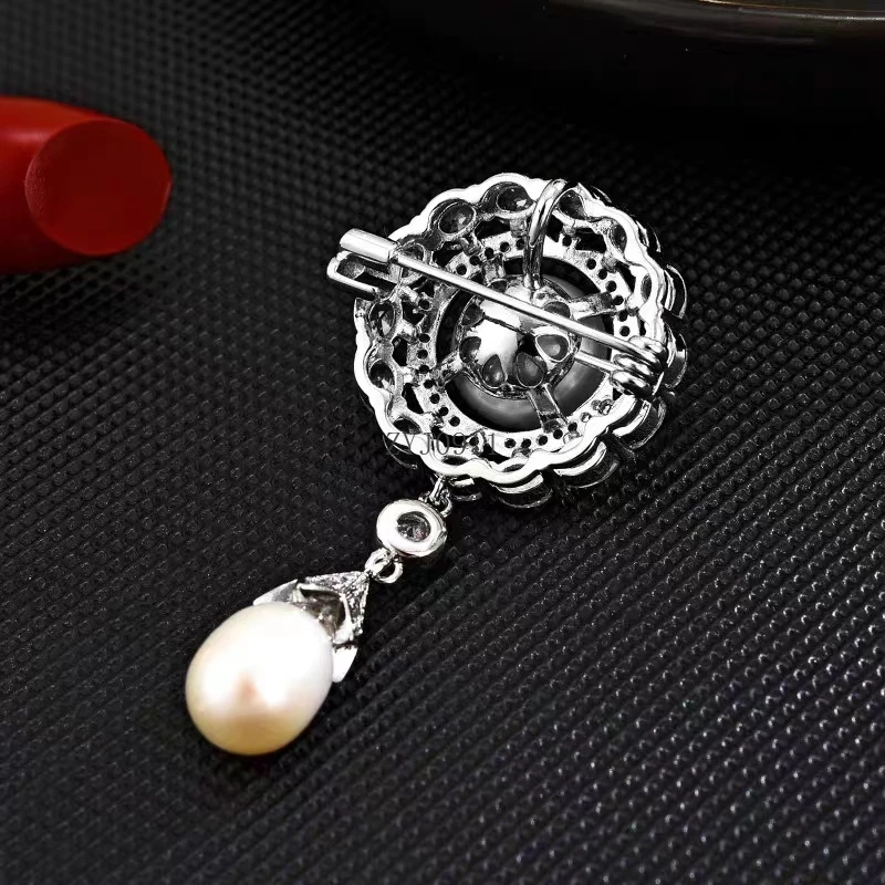 Broche de pérola de água doce de alta qualidade, roupas fixas femininas, blazer, corpete da moda