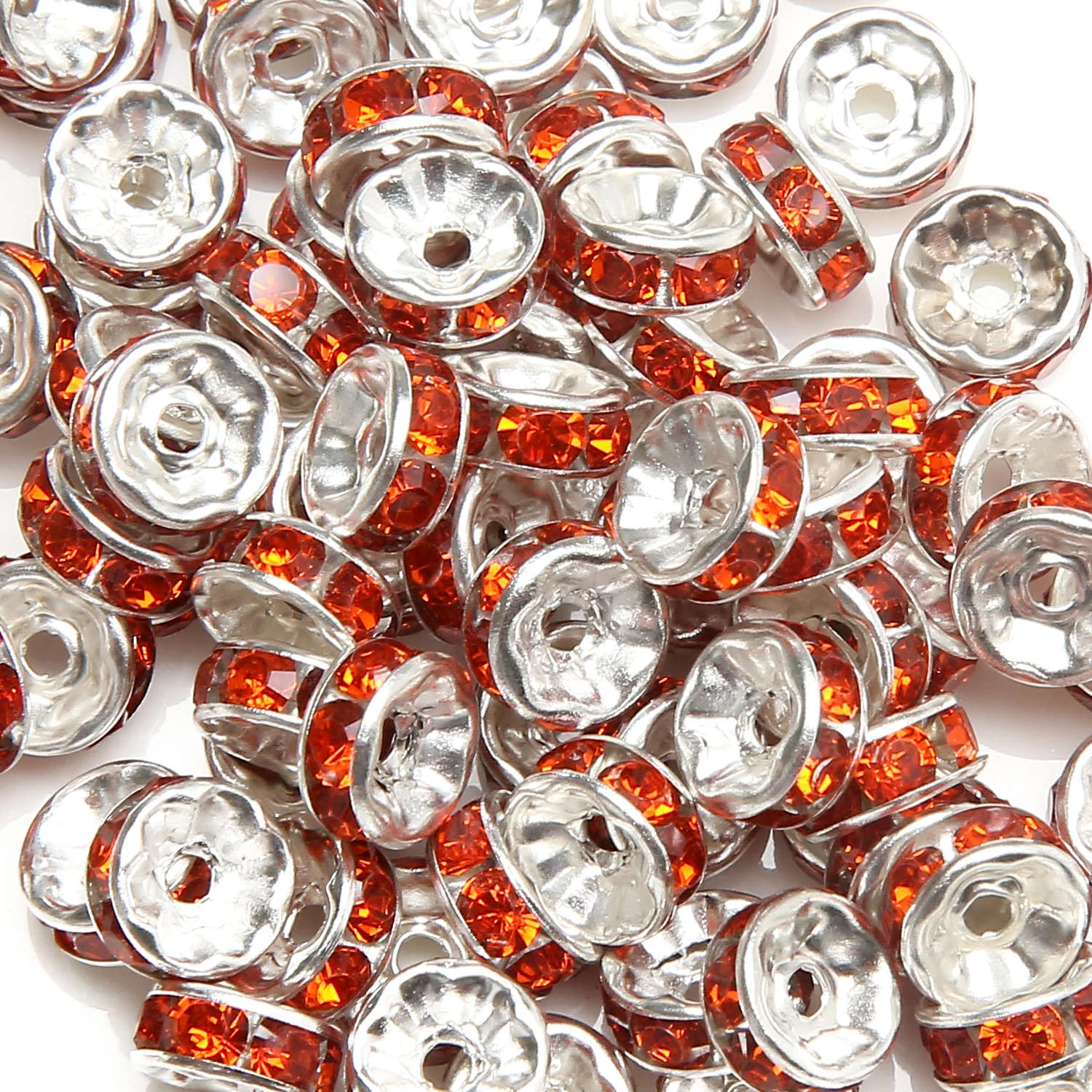 (50 Stück = 1 Los!) AAAA-Qualität 6x3MM Metall Silberbeschichtete Kristall-Strass-Rondell-Abstandsperlen 18 Farben zur Auswahl – Detail 15