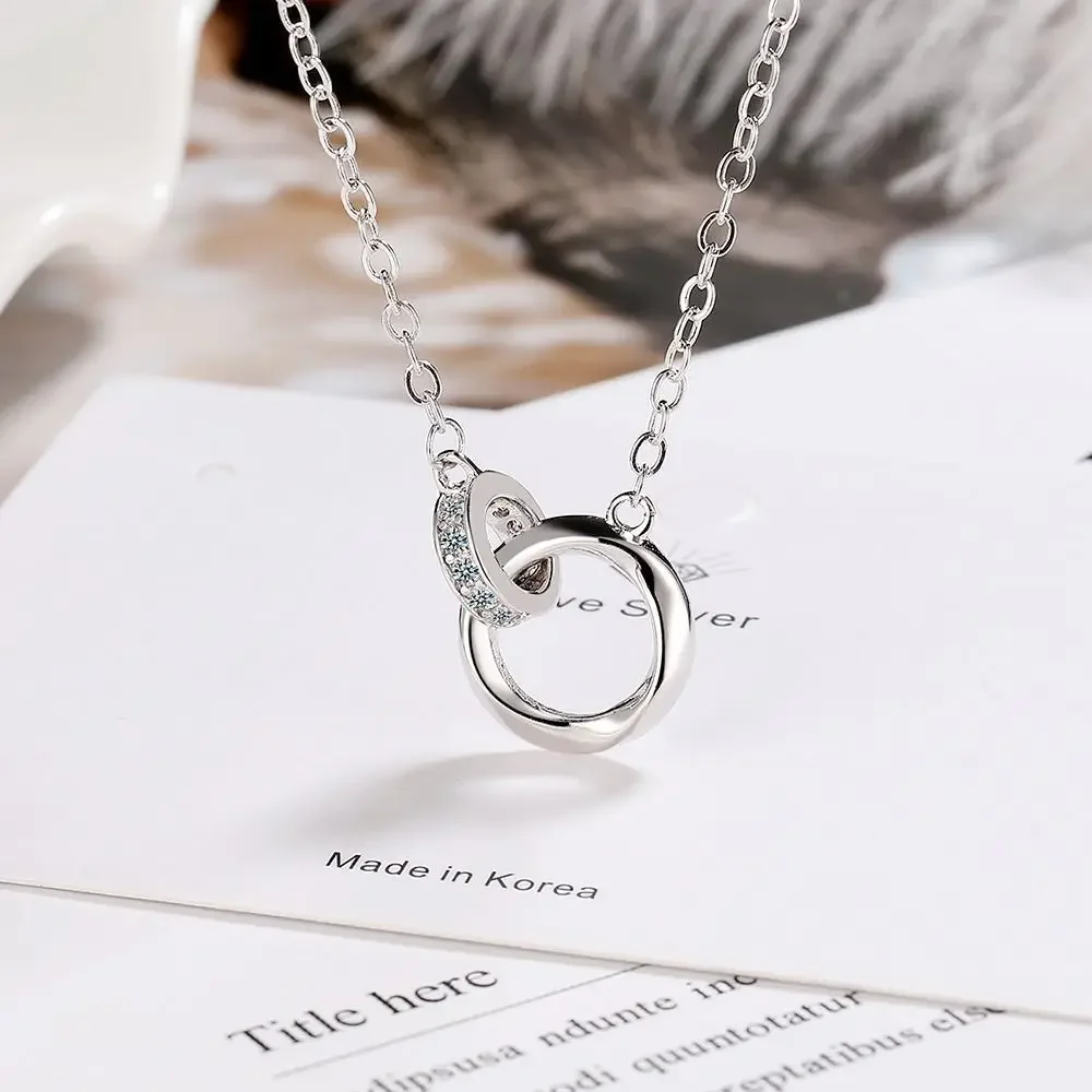 S925 Sterling Silver Full Diamond Zircon Simple Möbius Loop Clavicle Chain Women's Necklace Holiday Jewelry Gift