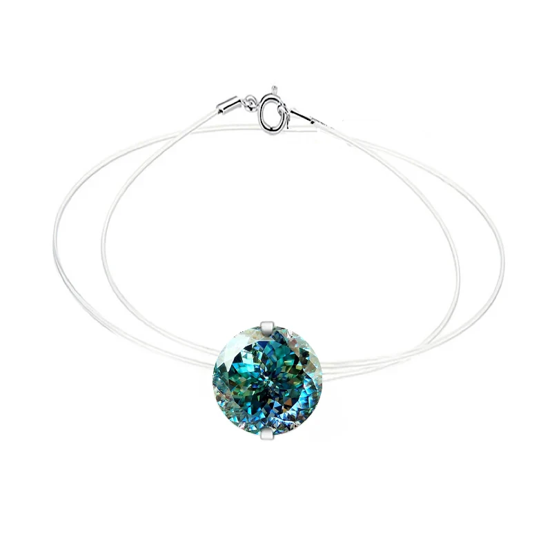 Portuguese cut Cyan  2.0 Carat Moissanite necklace with GRA Certification 925 Silver Round Engagement necklace for For Women