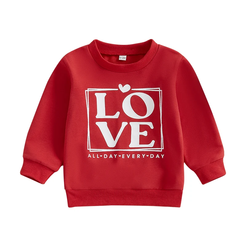 Pudcoco Toddler Girls Boys Sweatshirts Letter Heart Print Long Sleeve Kids Pullovers Valentine's Day Clothes Spring Tops 1-5T