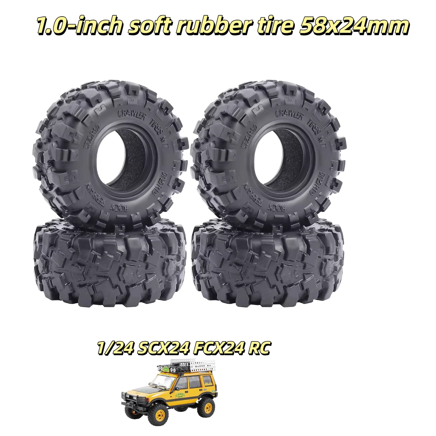 

Шины для радиоуправляемых краулеров 1.0 дюйма 58x24 мм, мягкая резина, для моделей 1/18 TR4M, 1/24 SCX24, FCX24, внедорожные, для грунта и камней