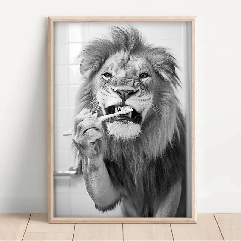 أسود أبيض مضحك الحمام بالفرشاة الأسنان المشارك خمر نمط الحيوان قماش اللوحة طباعة جدار صورة فنية للديكور المنزل #2