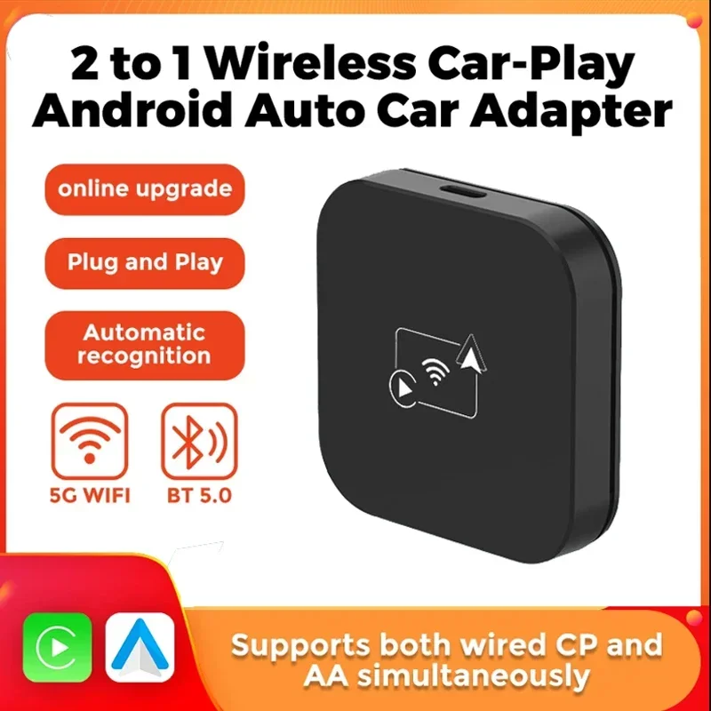 2 to 1 Wired To Wireless Carplay Adapter Android Auto Smart Mini Box Plug and Play For Nissan Chevrolet Volvo Audi MG VW Hyundai